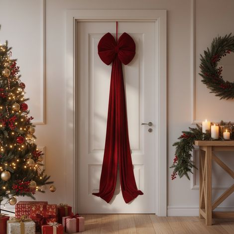 Maxi fiocco in velluto di colore bordeaux con strass, decorazione da 44 x h 210 cm