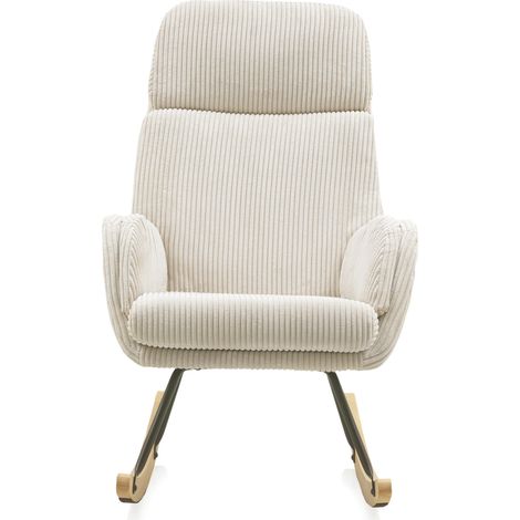 Fauteuil à bascule blanc rembourré avec pieds en métal et traîneau en bois de hêtre (1/5)