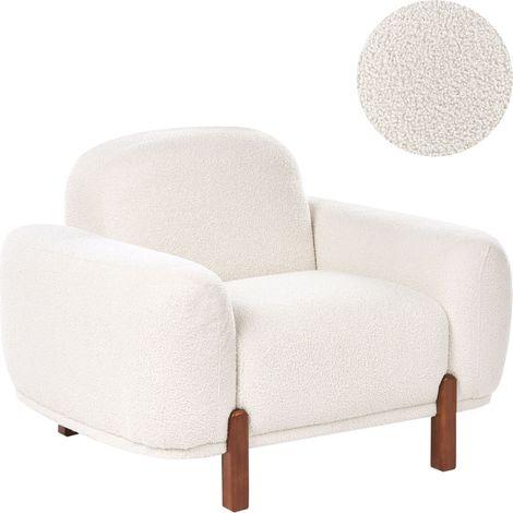 Sillón bajo moderno orgánico de bouclé curvilíneo tapizado suave blanco Odnes (1/5)