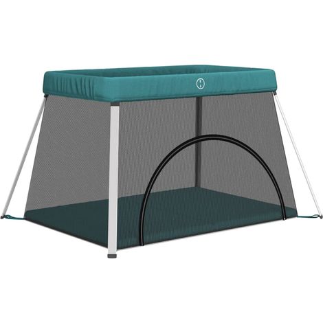 Parc pour bébé avec matelas Vert Tissu de lin