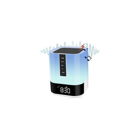 Réveil avec lampe de chevet tactile à intensité variable, haut-parleur Bluetooth, machine à bruit blanc et fonction réveil.