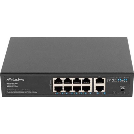 Lanberg Switch PoE+ Rack 10"/19" RSFE-8P-2GE-120 (1/6)