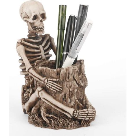Portapenne a forma di teschio, portamatite, porta pennelli per il trucco, organizer da scrivania, contenitore decorativo, portachiavi, regalo a forma di scheletro. (1/5)