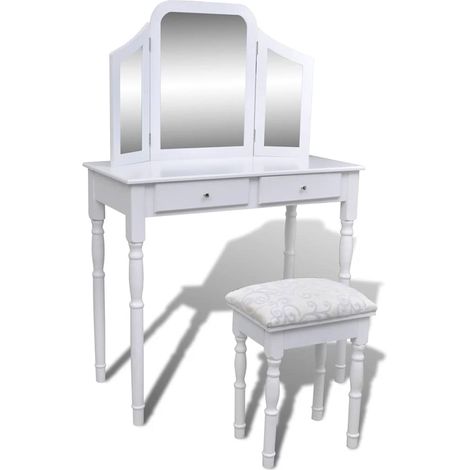Dressing Table with 3-in-1 Mirror and Stool 2 Drawers White vidaXL (1/5)