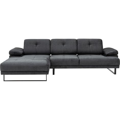 Grand canapé d'angle gauche moderne tissu doux anthracite pieds métal noir Kustone 314cm 314cm (1/5)