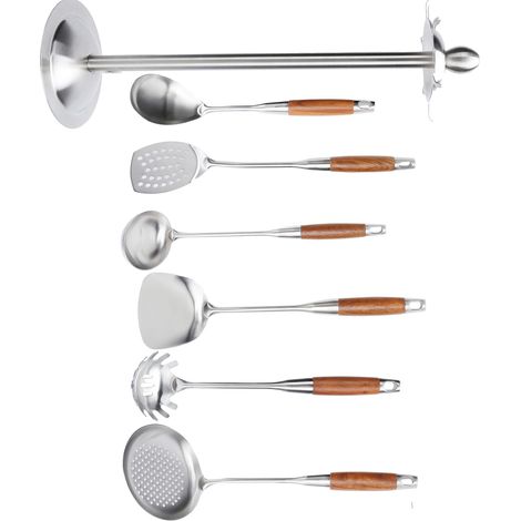 Set aus 2 Küchenspateln aus Edelstahl 304 mit Holzgriffen, Bratlöffel, Kochutensil (1/5)