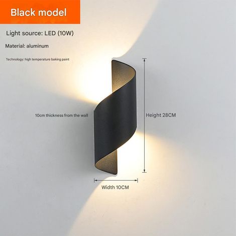 Wasserdichte LED-Wandleuchte für den Außenbereich, moderne, sehr helle Lampe für Balkon, Terrasse, Flur, Treppenhaus, Eingangsbereich, Garten – Schwarz, 1 Stück