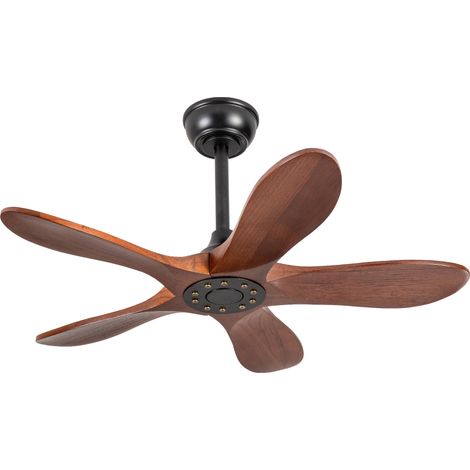 Ventilador de techo de 36 pulgadas sin luz, 5 aspas de madera color nogal negro MODENUIT (1/5)