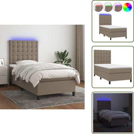 Cama con cabecero ajustable - vidaXL Cama box spring colchón y luces LED tela gris taupe 90x200 cm - Cama con tira LED