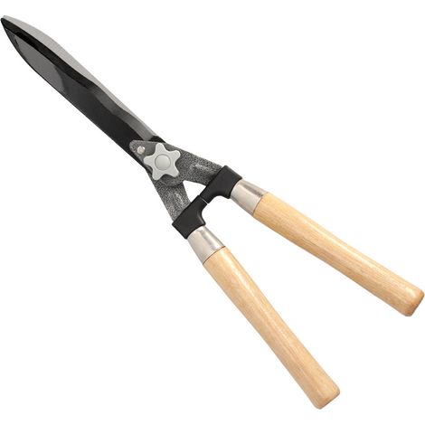 Forbici da siepe 2 mani manici in legno 54 cm. lame in acciaio antiaderente, regolazione del taglio