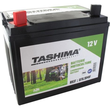 Batería para cortacésped autopropulsado 12V cargada, sin mantenimiento, 28A. Largo: 195 mm, Ancho: 130 mm, Alto: 185 mm, + a la izquierda. Reemplaza origen: U1l9 -