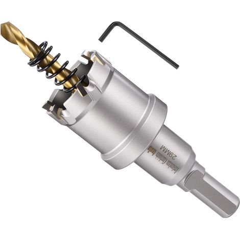 Kit de scie-cloche en carbure de tungstène avec foret central, clé hexagonale et ressort – pour métaux durs, feuilles en acier inoxydable, tubes carrés, fibre de verre, argent (1/5)