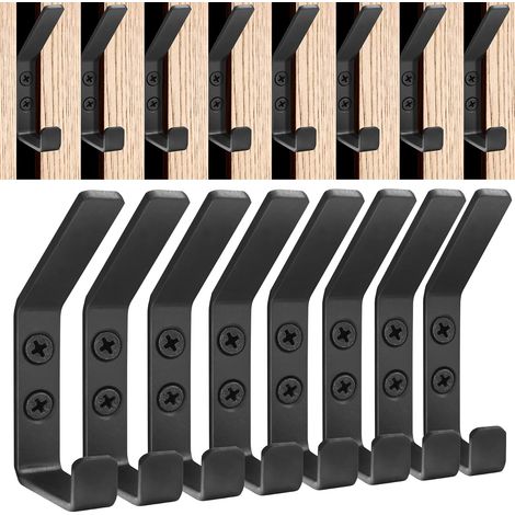 8 Pièces Porte Manteau pour Panneau Acoustique Mural, 13 mm Wide Double Patere Crochet pour Panneau Mural Bois, Support 10 kg, Porte Casquette Noir Matériaux Métalliques (1/5)
