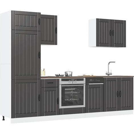 7-tlg. Küchenschrank-Set Lucca Schwarz Holzwerkstoff