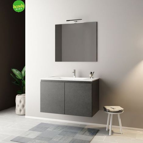 Mobile bagno sospeso con specchiera e lavabo integrato modello daria 90cm composizione completa - cemento MOBO (1/4)