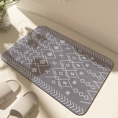 Style bohème - carreau gris 4060cm terre de diatomées Tapis absorbant pour salle de bain, tapis antidérapant pour toilettes/salle de bain, tapis résistant à l'usure en terre de diatomées (1/4)