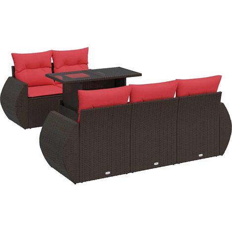 Maison Exclusive - Set Divano Giardino 6 pz con Cuscini Marrone Polyrattan Acacia (1/5)