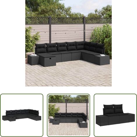 vidaXL Canapé terrasse - Ensemble de canapé de jardin avec coussin 8 pcs Noir polyrotin (1/5)