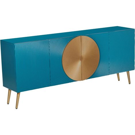 Buffet MIDORI 177 cm – Legno di mango massiccio blu e dorato – 4 porte (1/5)