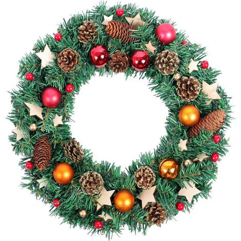 Guirlande De Noël - Couronne En Coton Simulé - Diamètre 40 Cm - Décoration Porte Cheminée Mur - Intérieur Extérieur - 1 Pièce (1/5)