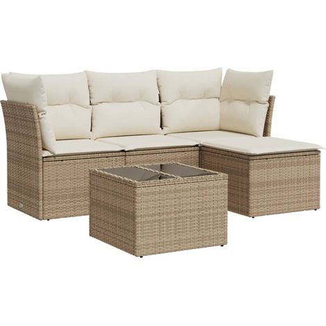 Juego de sofás jardín con cojines 5 pzas ratán sintético beige vidaXL (1/3)