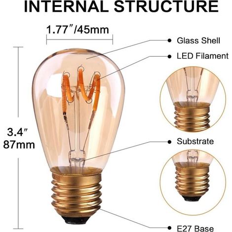 Lot de 6 Ampoules LED E27 Vintage à Filament Spirale ST45/S14 3 W Lumière Ambrée Non Dimmable 2200 K Blanc Très Chaud 150 lm Équivalent à 25W Ampoule Incandescente, Rétro Antique Lampe Décorative (1/3)