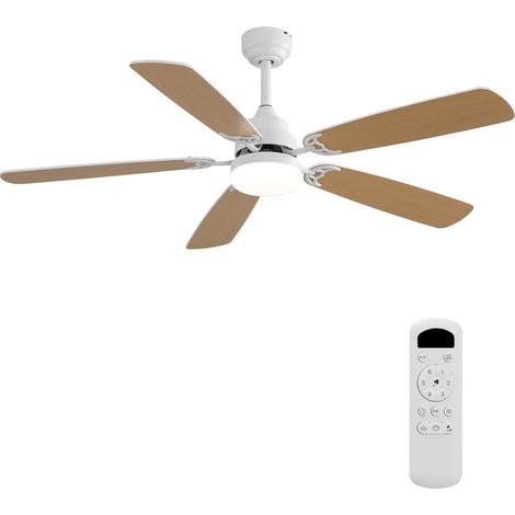 AS EASY Ventilateur de plafond de 132 cm avec éclairage - Lumière 18 W à 3 couleurs et à intensité variable avec fonction mémoire, moteur silencieux avec rotation avant/arrière, minuterie 1 h/4 h/8 h, (1/5)