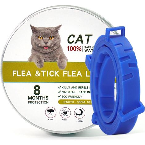 Collier pour chat 1 pièce collier anti-insectes et anti-puces pour chats (chat 18 kg 38 cm, bleu) collier anti-insectes et anti-puces (1/2)