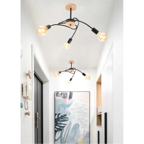 kawoo Lot de 2 Retro Plafonnier Industriel Noir Lampe Suspension Vintage Designe Edison pour Salon Chambre (1/4)