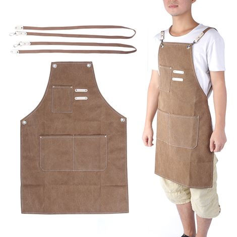 Tablier de Cuisine Imperméable en Toile Épaisse pour Restaurant et Café, Beige Clair (1/5)