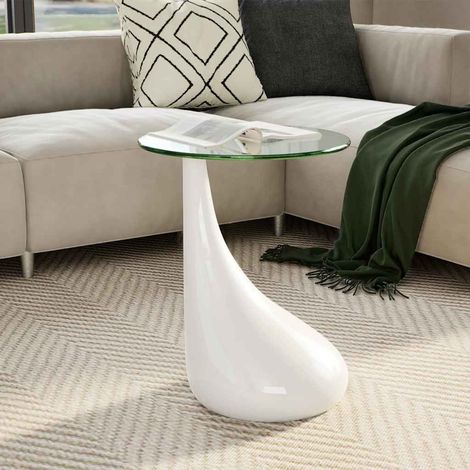 vidaXL Table basse avec dessus de table en verre rond Blanc brillant (1/5)
