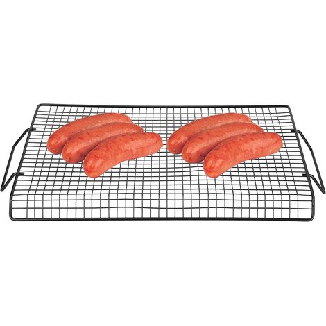 Grille de barbecue portable en fer antiadhésif avec poignée, idéale pour les barbecues en plein air et le camping. (1/5)