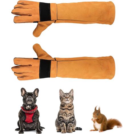 35cm gants chat anti,Anti-Morsure Gants de Protection, Gants Robustes pour Animaux,Cuir Gants de Travail Anti-Morsure,Pour le dressage et l'alimentation des animaux (Jaune) (1/5)