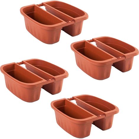 Klunia 40 - set di 4 balconiere doppie da 40cm con agganci regolabili e riserva d'acqua Terracotta