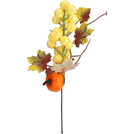 (6 Stück pro Packung) (22 cm, Ausführung F, Draht + Schaumstoff) Künstlicher Kürbiszweig in Form eines Ahornblatts und einer Herbstblume (1/5)