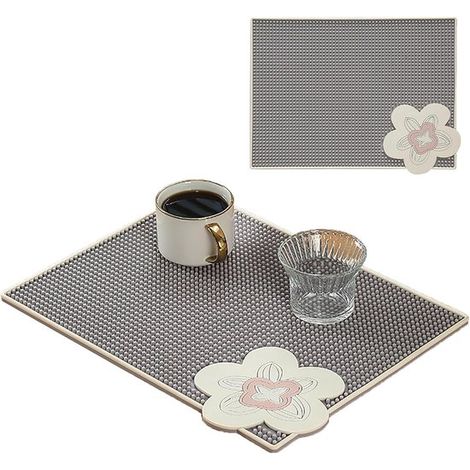 1-teilige graue 41,1 x 31,1 cm PVC-Abtropfmatte aus rutschfestem, hitzebeständigem Material für Kaffeetassen und Arbeitsplatten (1/5)