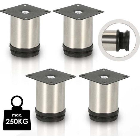 4x pieds de meuble pieds de meuble pied en acier , XU,inoxydable diamètre 40 mm hauteur 80mm noir réglable en hauteur - KZQ (1/4)