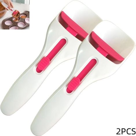 Set di 2 cucchiai dosatori in silicone per impasto di cupcake con pomello scorrevole, ideali per cuocere, preparare dolci e decorare torte, 19,5 x 6 cm (1/5)