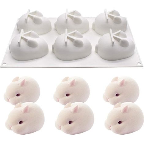 Moule En Silicone Forme De Lapin De Pâques - 6 Cavités - Résistant À -40 °C À +220 °C - Pour Chocolat Pâte À Sucre Glace Et Gelée - Blanc (1/5)