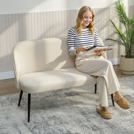 Canapé 2 places, canapé moderne capitonné avec structure en métal et bois, revêtement en tissu velouté, beige