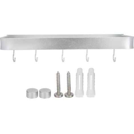 Étagère murale de douche multi-usages avec crochets, support de rangement pour cuisine et salle de bain (40 cm). (1/5)