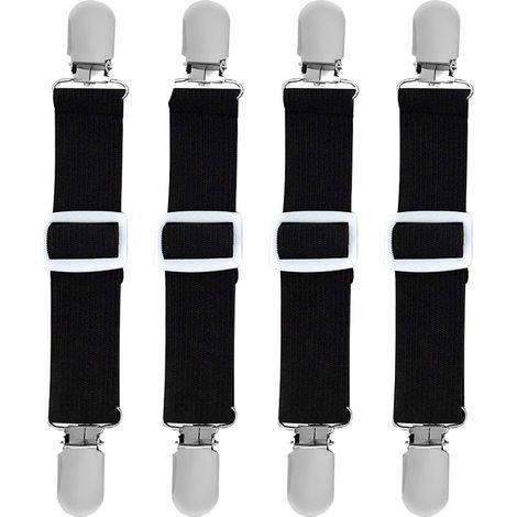 Lot de 4 pinces élastiques réglables pour fixer les draps, clips de maintien de couvre-matelas, attaches de lit universelles.