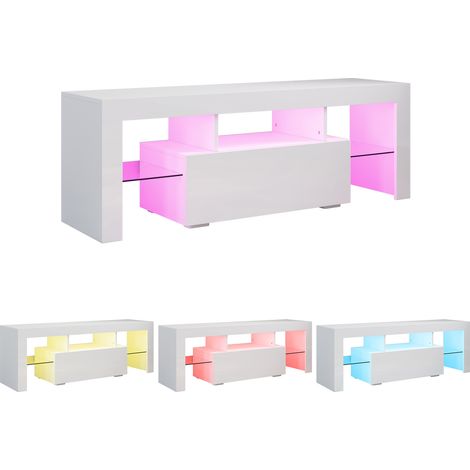 SONNI TV-Schrank Lowboard Hochglanz 130x35x45cm Weiß TV Board LED Beleuchtung mit Klapptür,Glasfront (1/5)