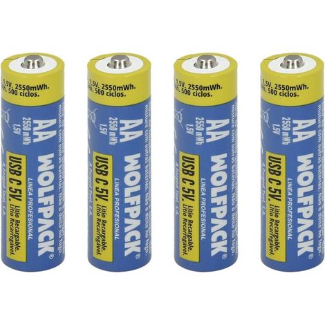 WOLFPACK LINEA PROFESIONAL pila litio recargable aa 1,5v usb-c (4 unidades) (1/5)