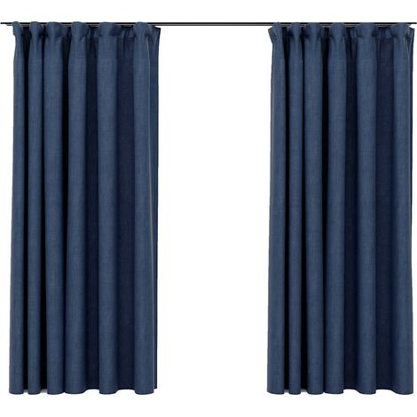 Maison Exclusive - Tende Oscuranti con Ganci Effetto Lino 2 pz Blu 140x175 cm (1/5)