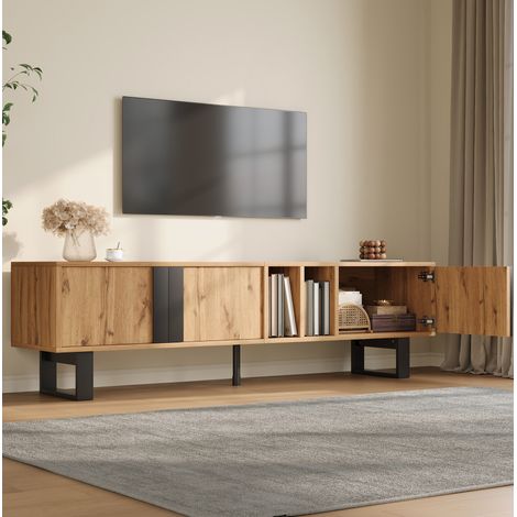 TV-Möbel 160 x 40 x 50 cm, 3 Türen, offene Fächer, natur OKMYHOME (1/5)