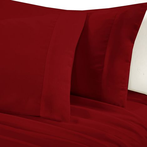 Ensemble de draps doux, couvre-lit à poches profondes, ensemble de literie de haute qualité rouge, taille double, 4 pièces (1/5)