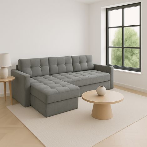 Sofello Sofello Ecksofa mit Schlaffunktion Hellgrau IVIO I aus Velour stoff in modischen Farben.Moderne Steppung.HIT 2025 (1/5)
