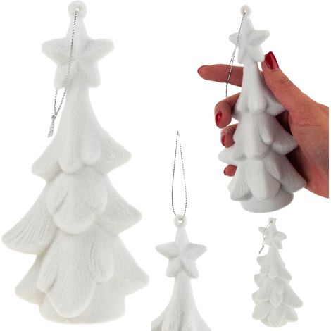 TG61460-1 FIGURINA ALBERO DI NATALE BIANCO, PENDENTE FLOCKATO, SFERA DI PELUCHE