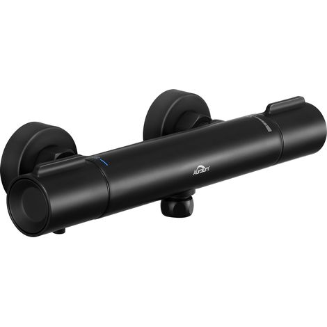 Auralum Mitigeur Thermostatique de Douche Noir en laiton Robinet de Douche Mural avec Blocage de sécurité de 38°C, Mitigeur thermos pour Baignoire/ Colonne de douche (1/5)